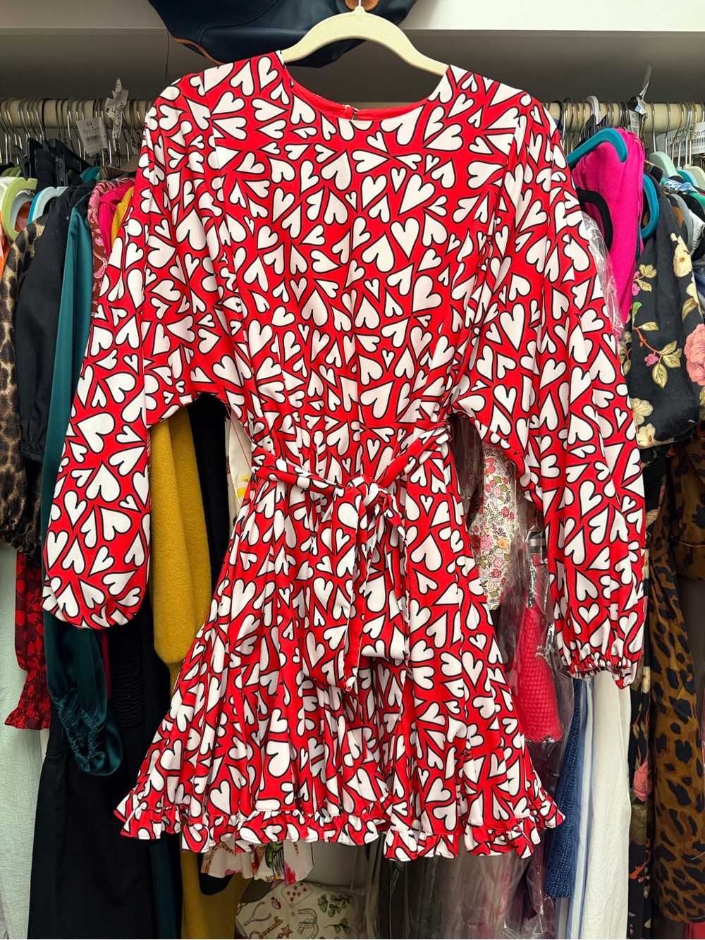 Rhode Red Heart-Print Long-Sleeve Tie-Waist Dress
